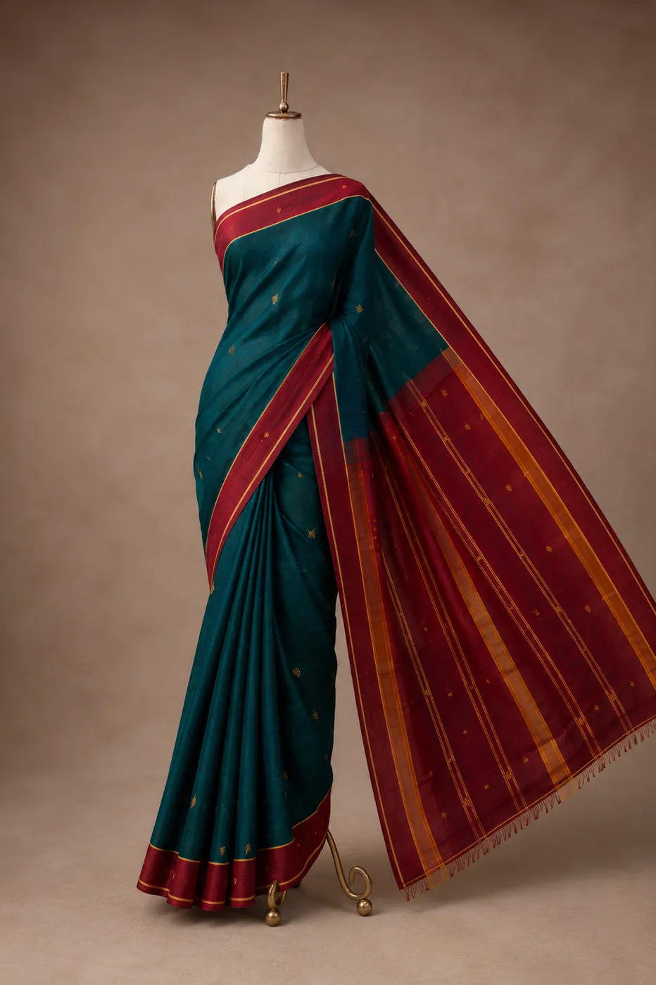 Mayil Pachai & Arakku Handloom Cotton Vegan Silk Saree — 1