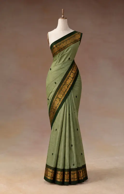 Green & Dark Green Kanchipuram Cotton Saree