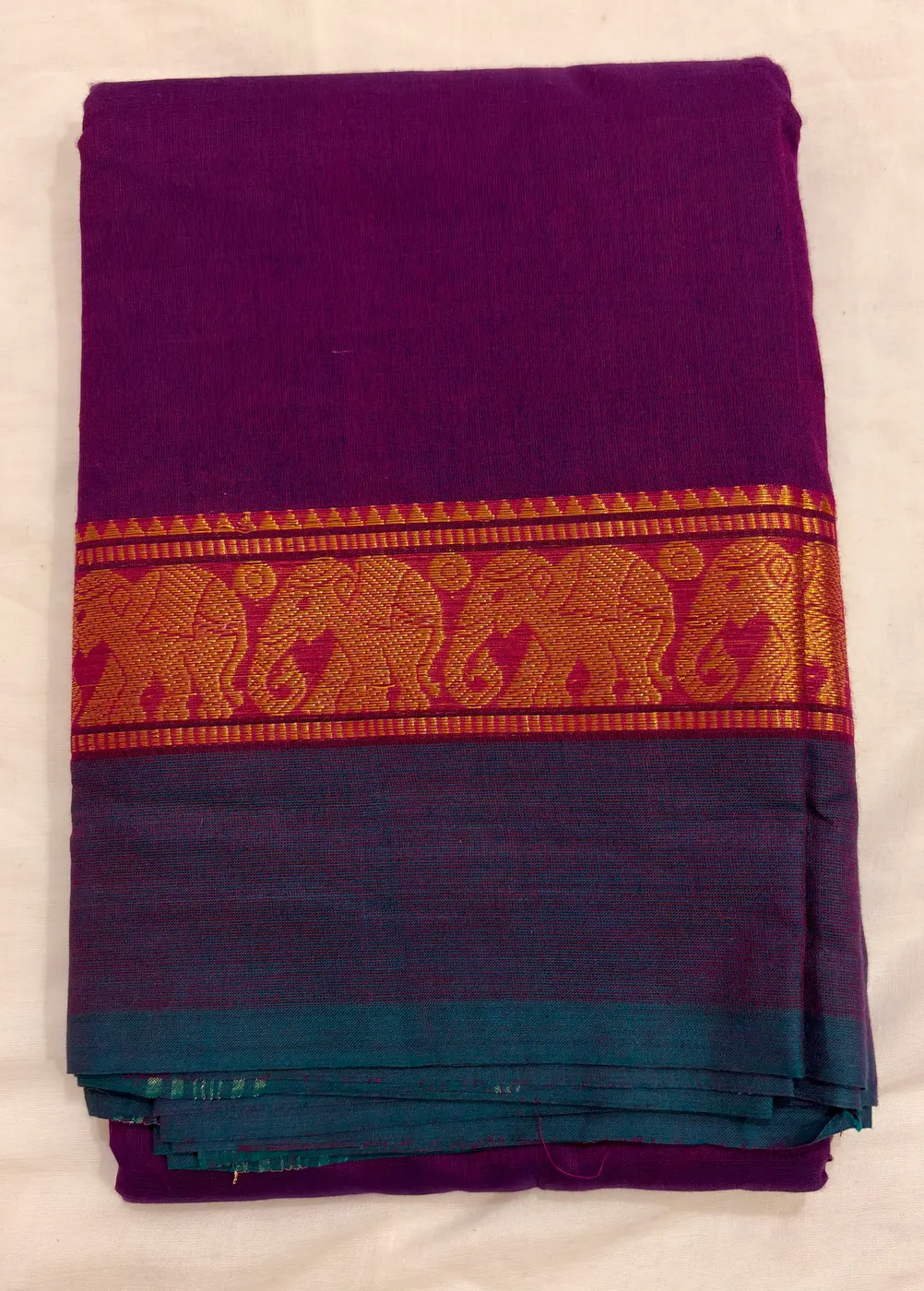Kanchi Cotton Purple Saree with Gold Border — 2