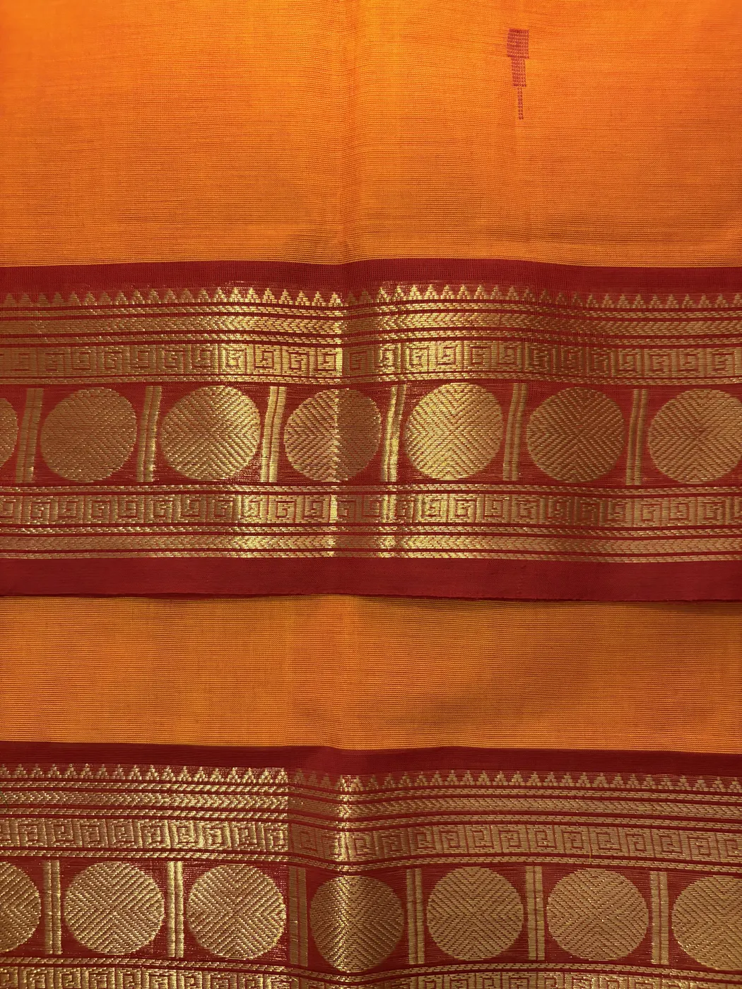 kanchi Cotton orange saree with maroon border and maroon butta — 2