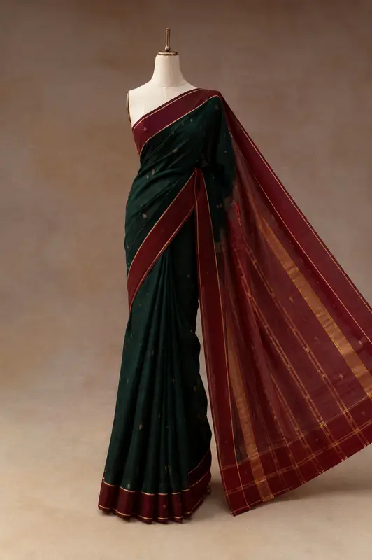 Karum Pachai & Arakku Handloom Cotton Vegan Silk Saree