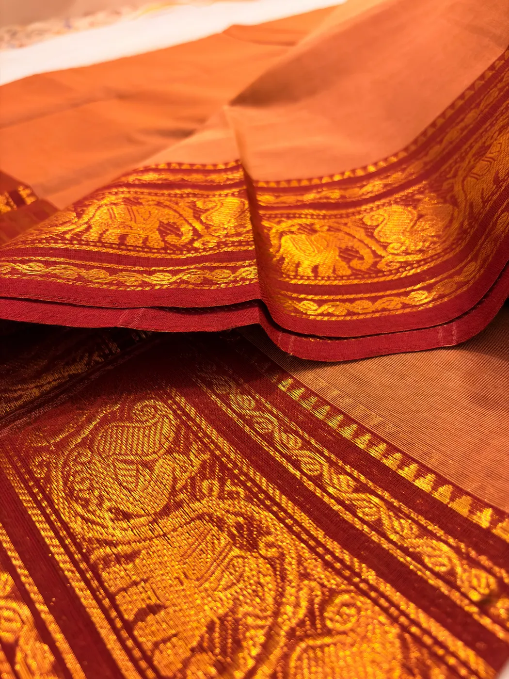 Sandalwood & Maroon Kanchipuram Cotton Saree — 3