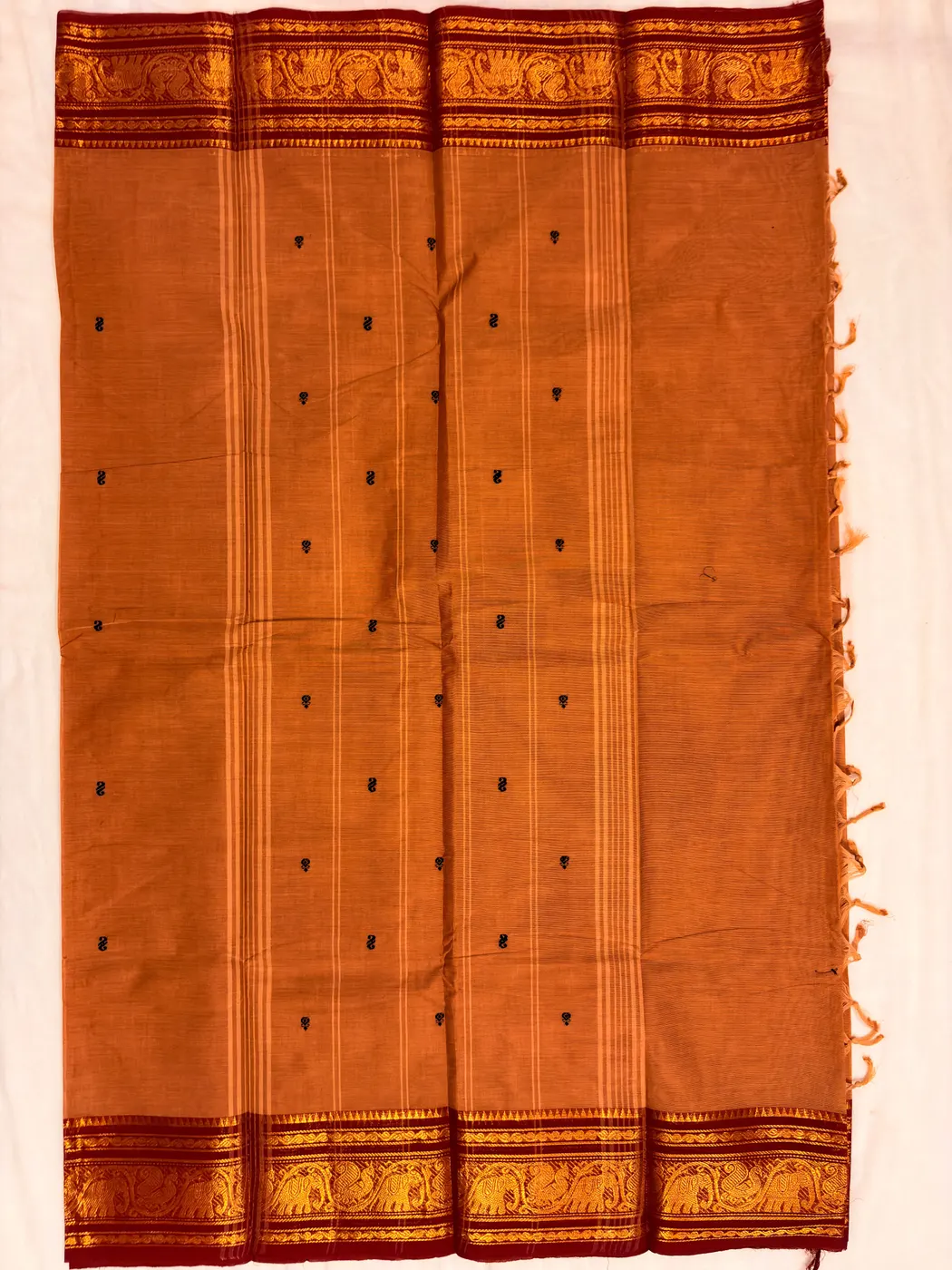 Sandalwood & Maroon Kanchipuram Cotton Saree — 4