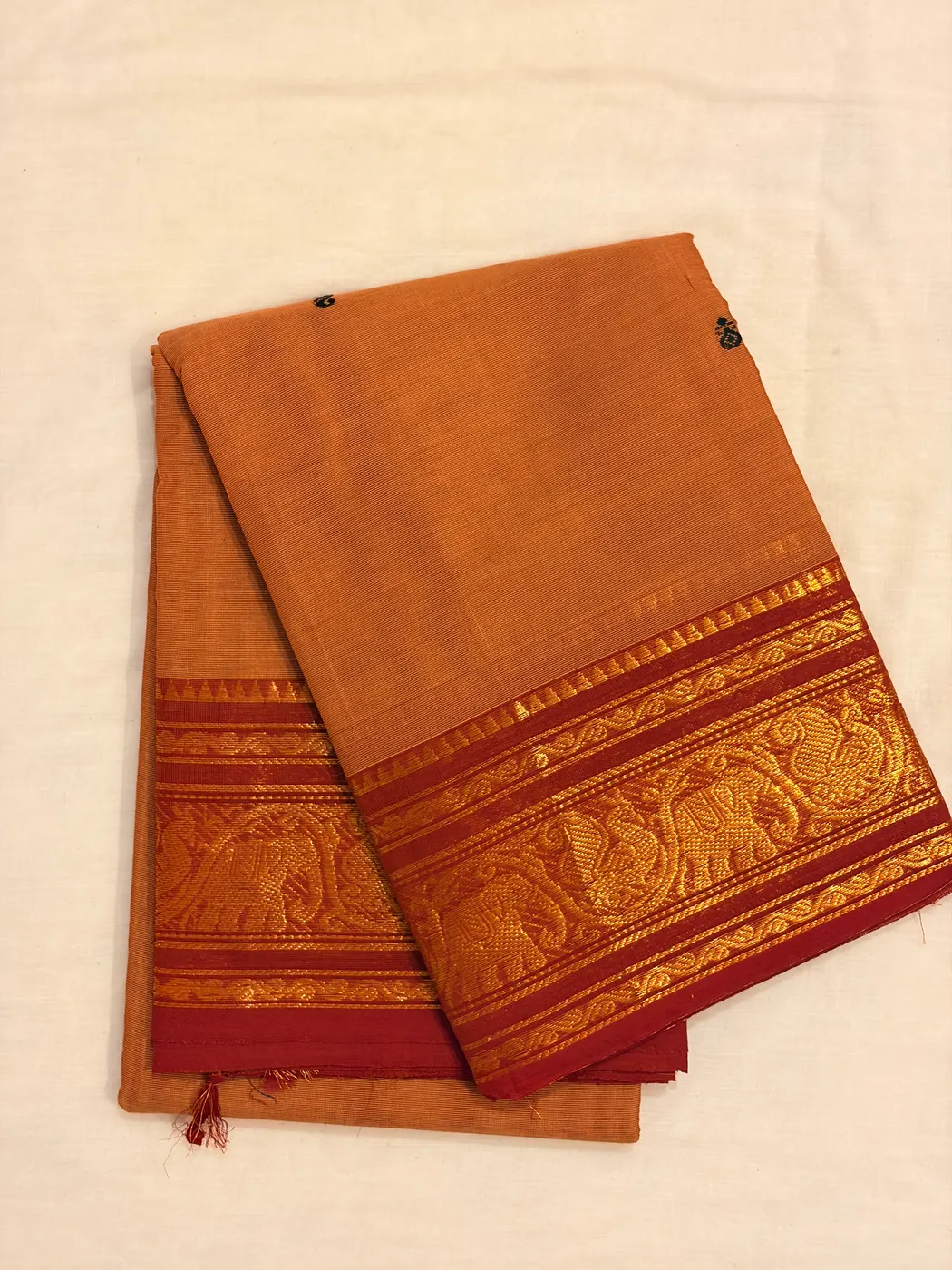 Sandalwood & Maroon Kanchipuram Cotton Saree — 2
