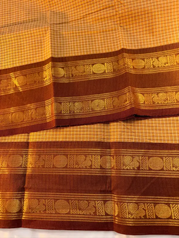 korvai cotton sandalwood saree with brown border