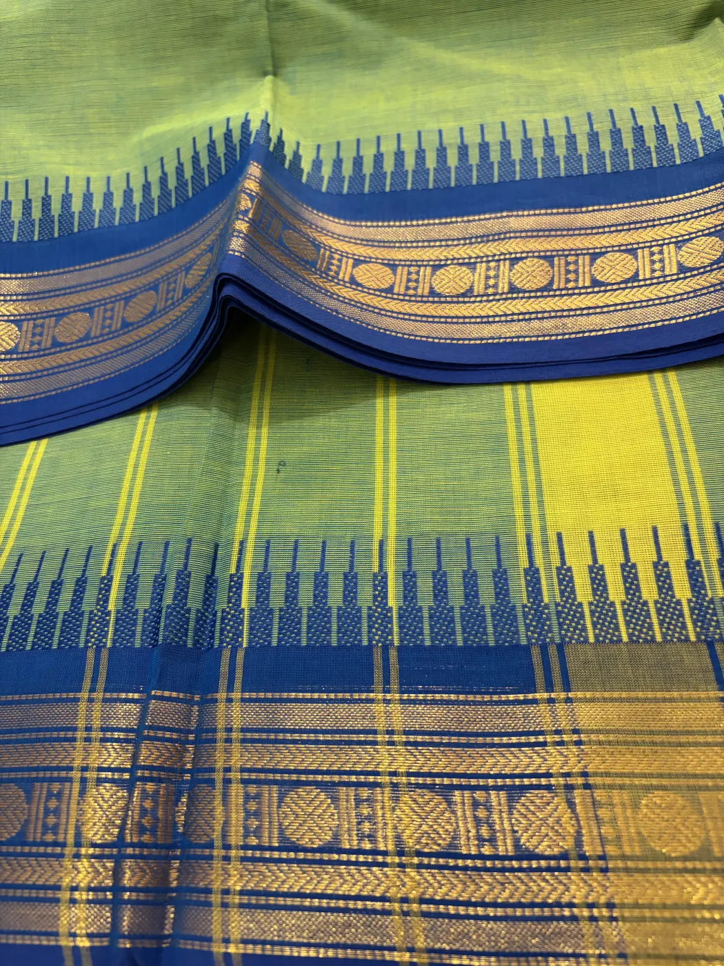 Kanchi cotton Green With Blue Border — 4