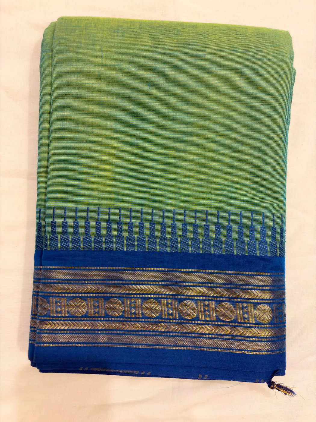 Kanchi cotton Green With Blue Border — 2