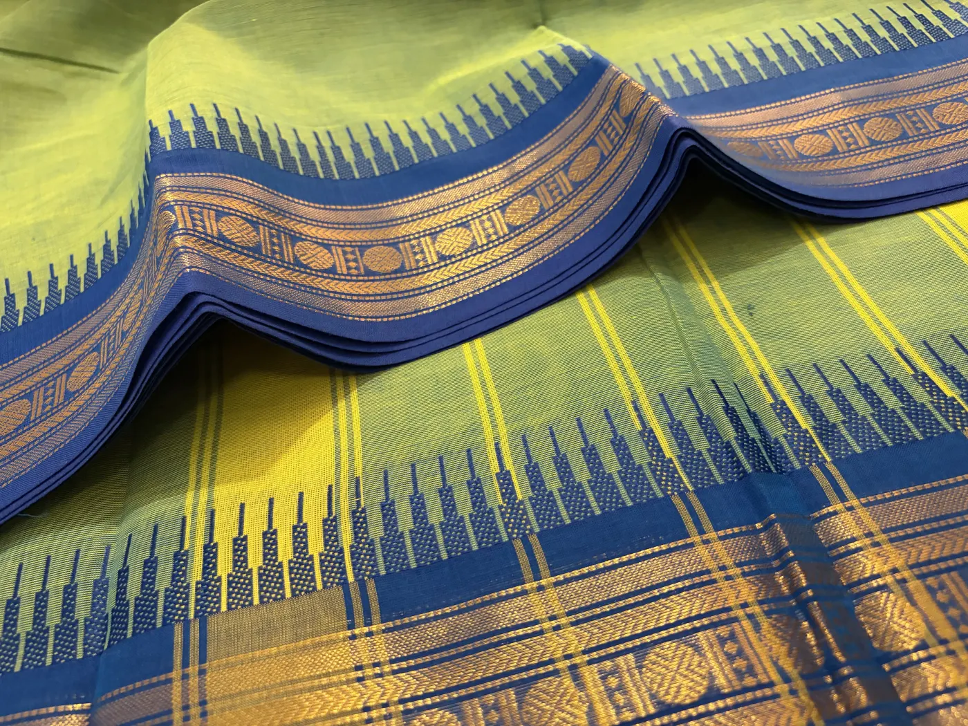 Kanchi cotton Green With Blue Border — 3