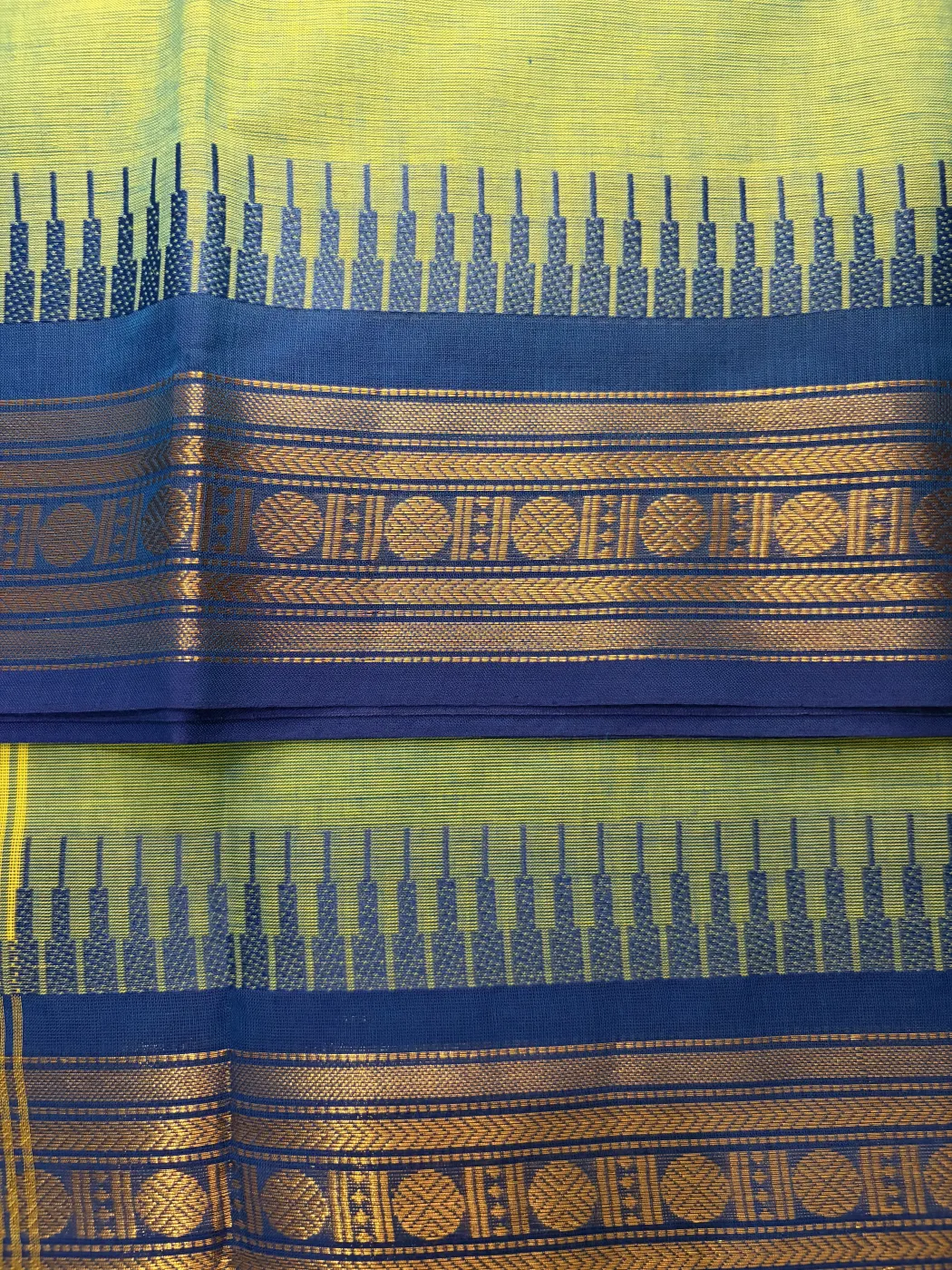 Kanchi cotton Green With Blue Border — 1