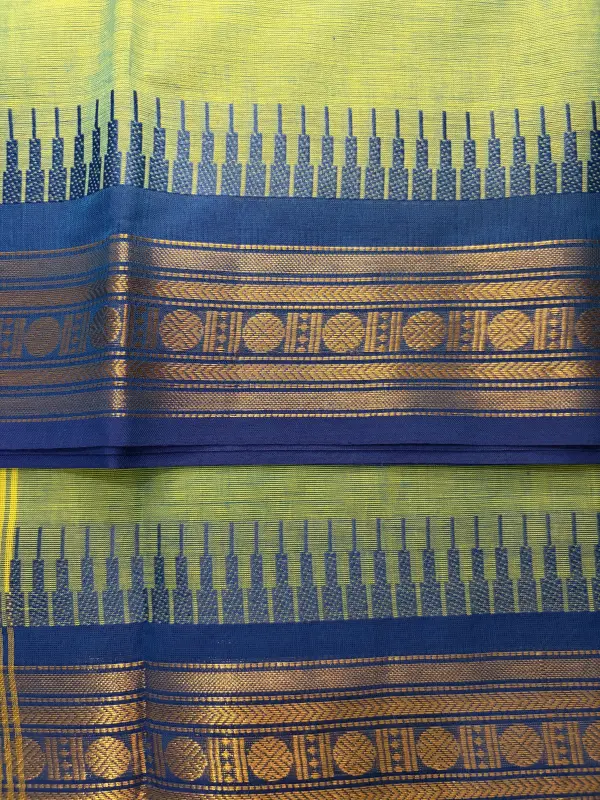 Kanchi cotton Green With Blue Border