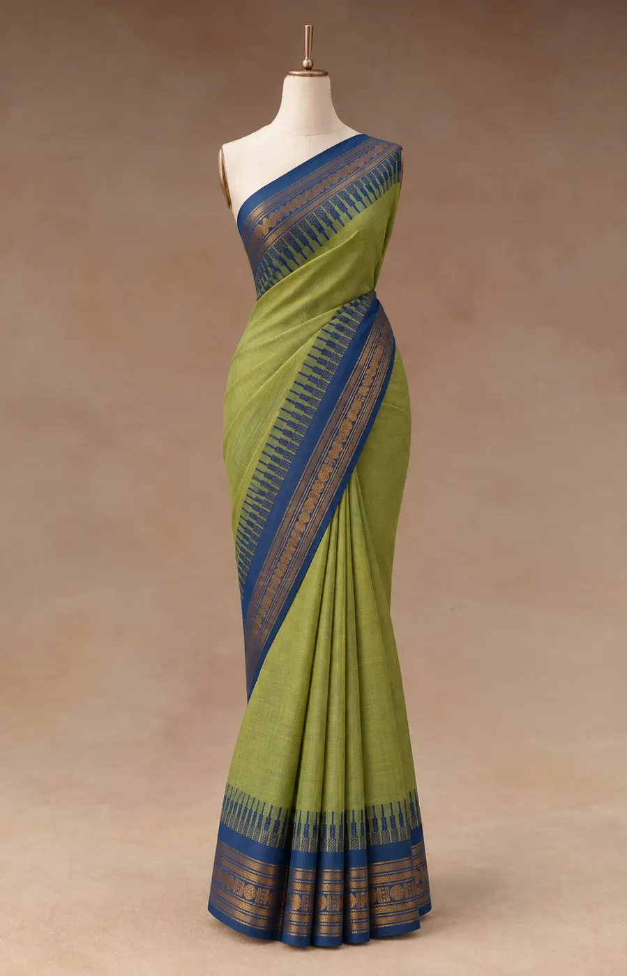 Kanchi Cotton Green With Blue Border — 1