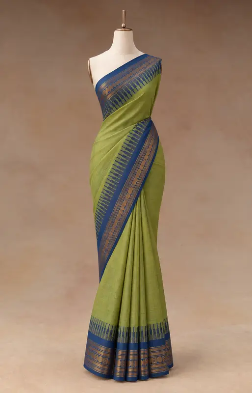Kanchi Cotton Green With Blue Border