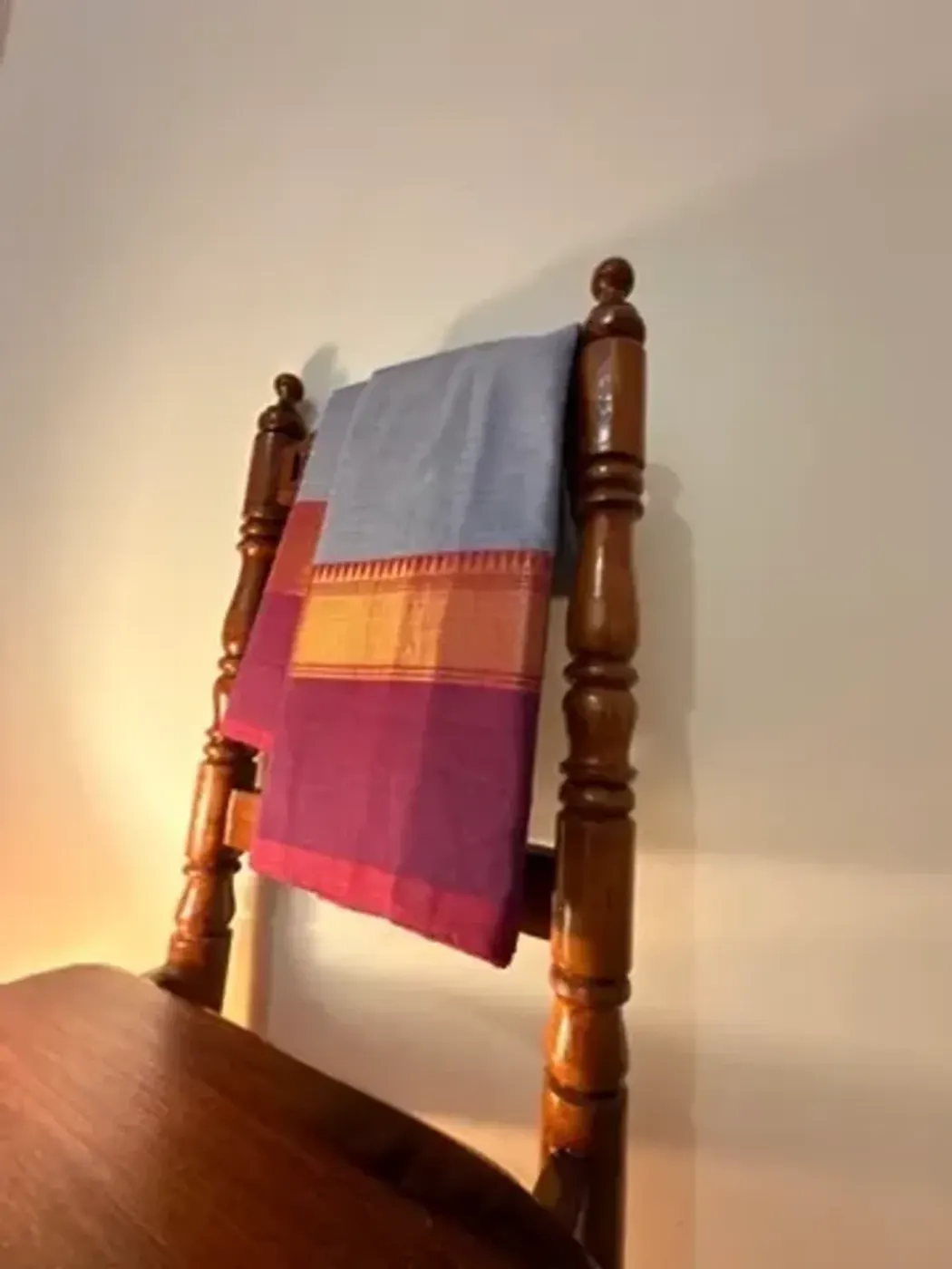 chettinad Cotton blue-gray saree with maroon border — 2