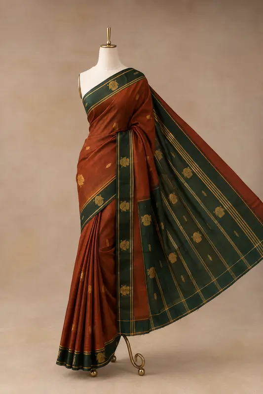 Simham & Karum Pachai Handloom Cotton Vegan Silk Saree