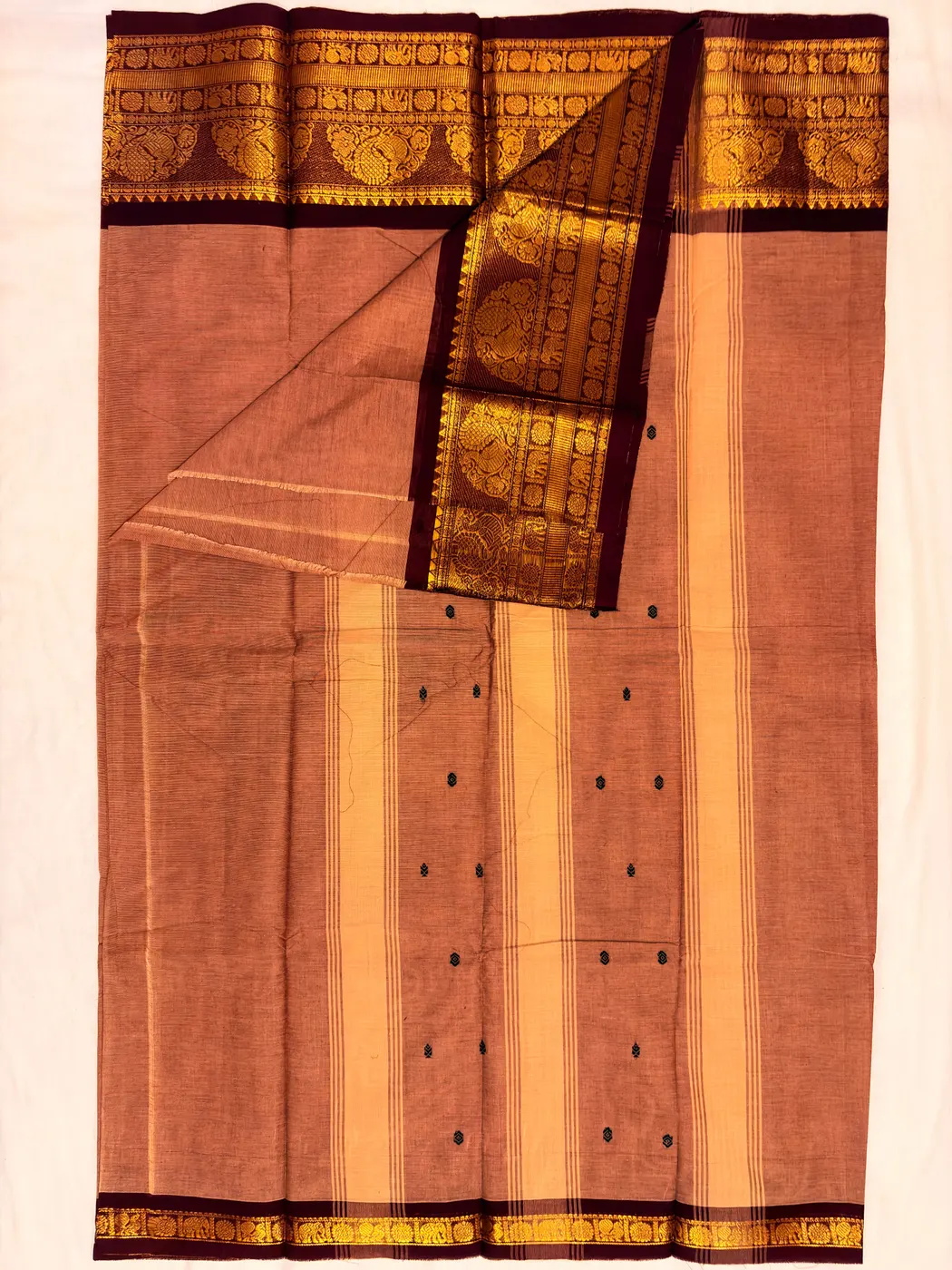 Mocha Brown & Dark Brown Kanchipuram Cotton Saree — 3