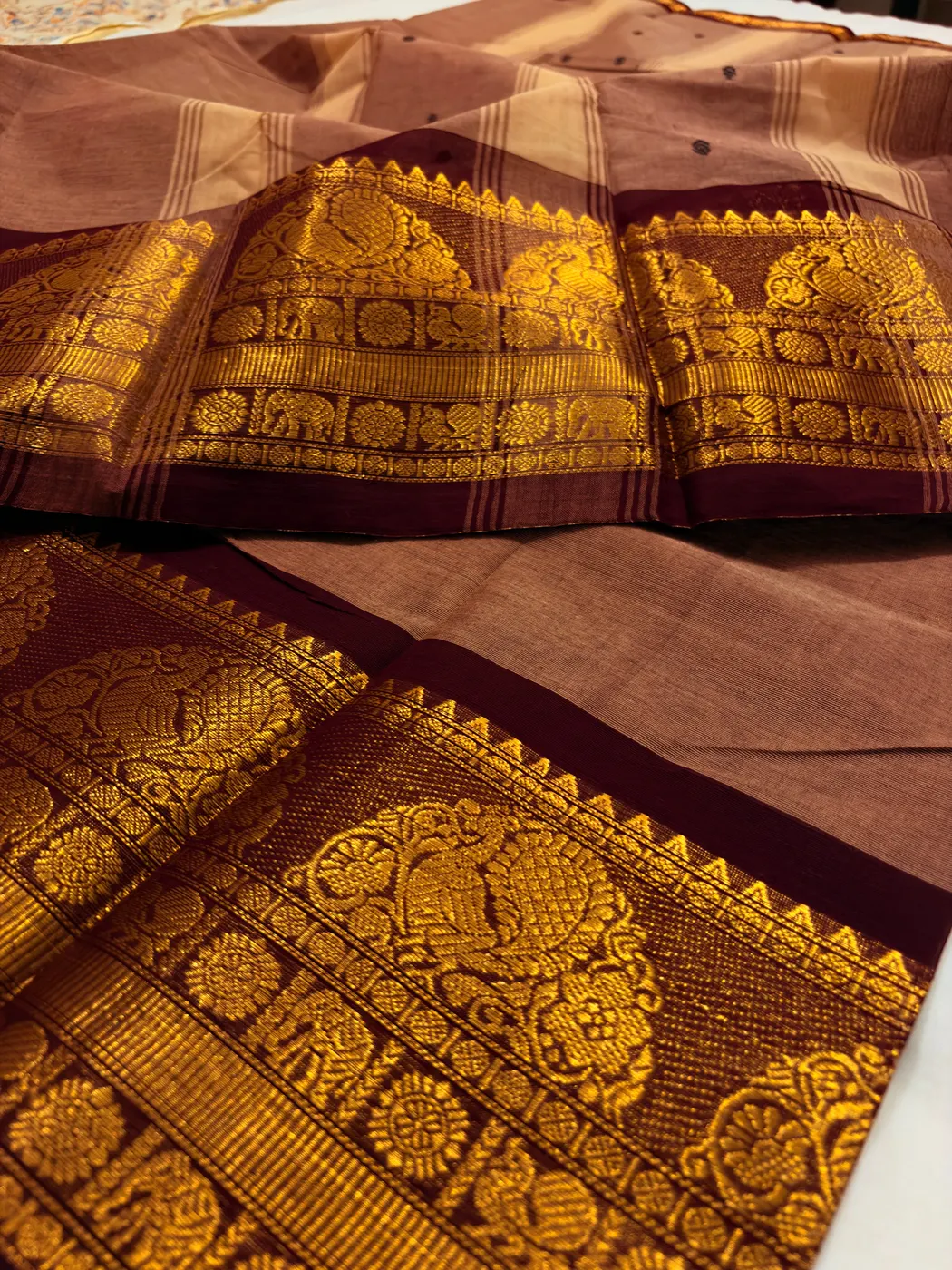 Mocha Brown & Dark Brown Kanchipuram Cotton Saree — 4