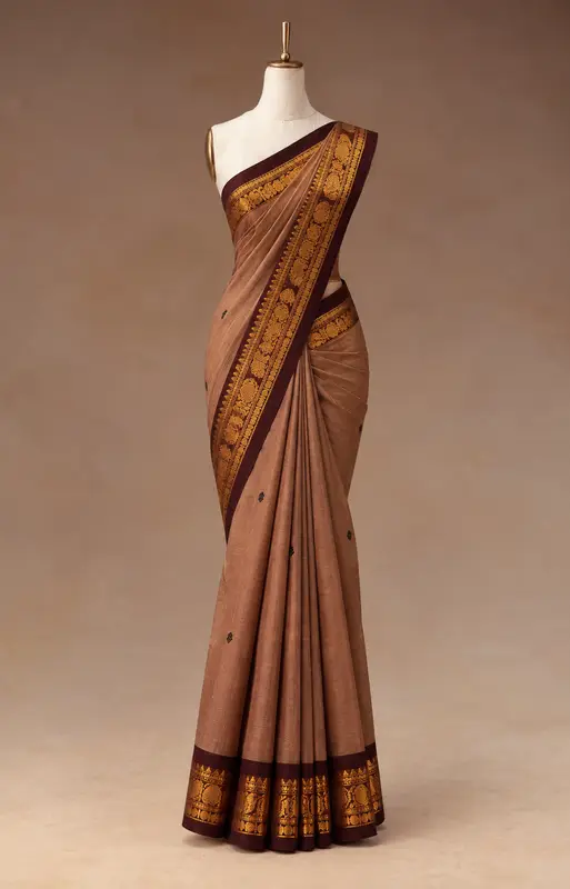 Mocha Brown & Dark Brown Kanchipuram Cotton Saree