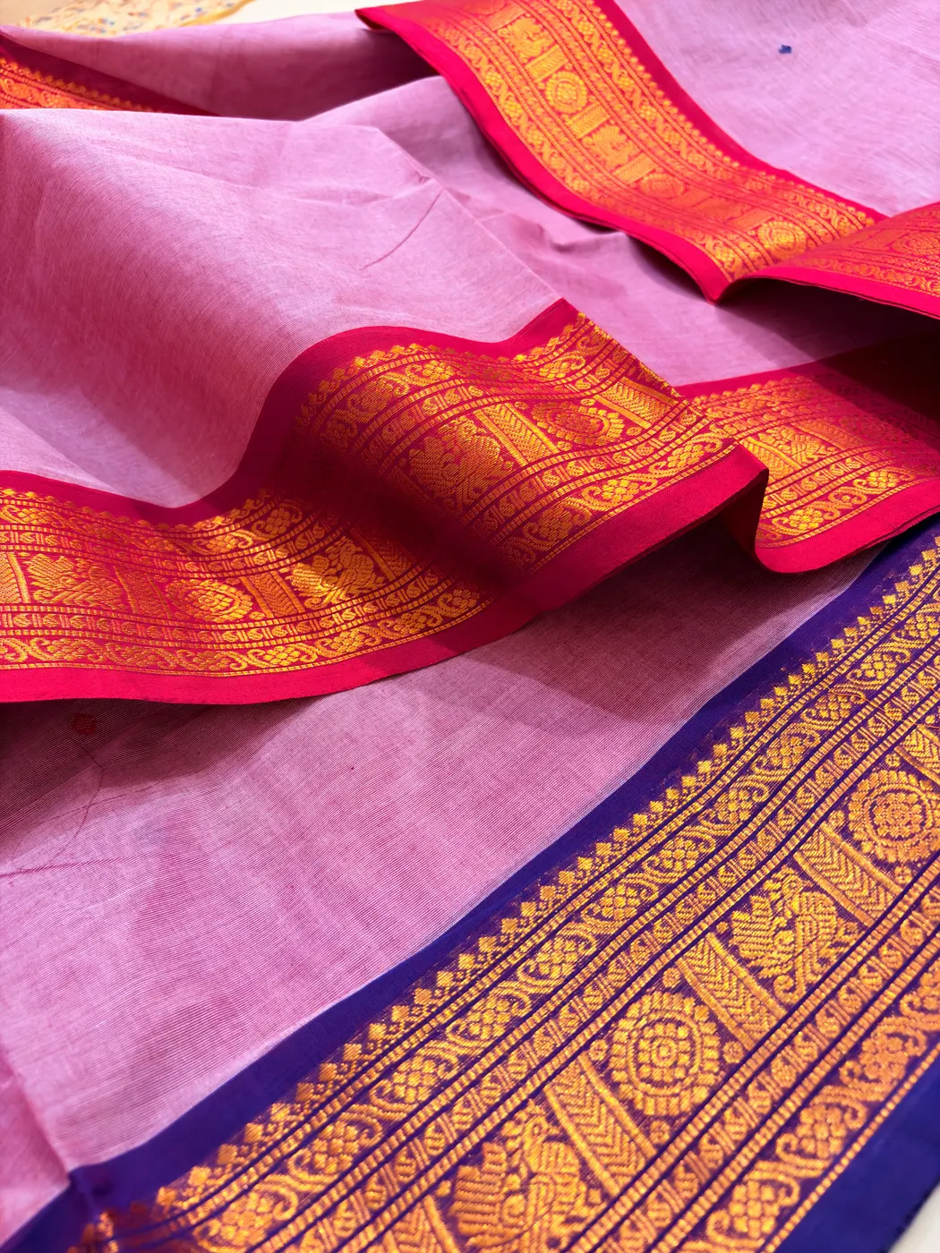 Lavender, Dark Pink & Purple Kanchipuram Cotton Saree — 3