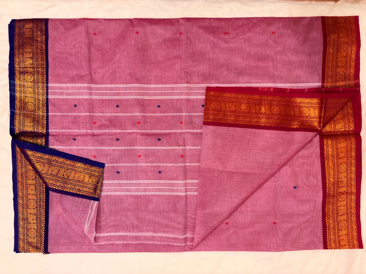 Lavender, Dark Pink & Purple Kanchipuram Cotton Saree — 4