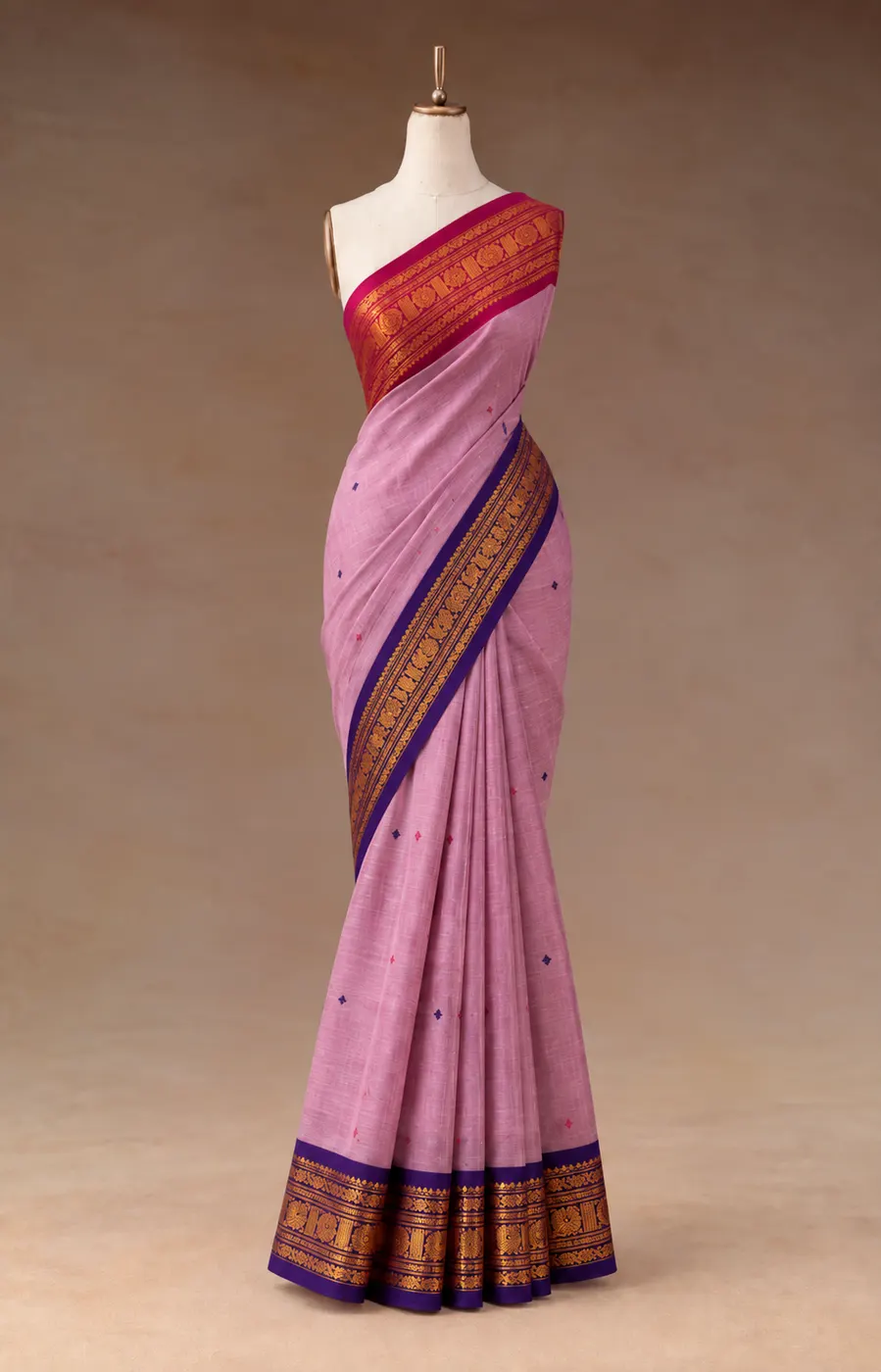 Lavender, Dark Pink & Purple Kanchipuram Cotton Saree — 1