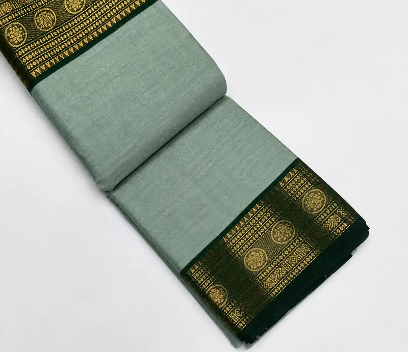 Kanchi Cotton Green With Dark Green Motif Border