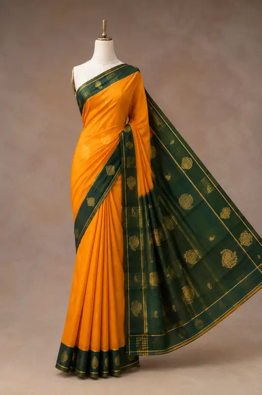 Arraicha Manjal & Karum Pachai Handloom Cotton Vegan Silk Saree