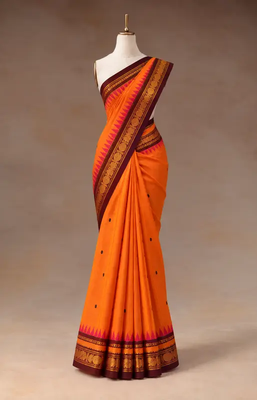 Orange & Maroon Kanchipuram Butta Cotton Saree
