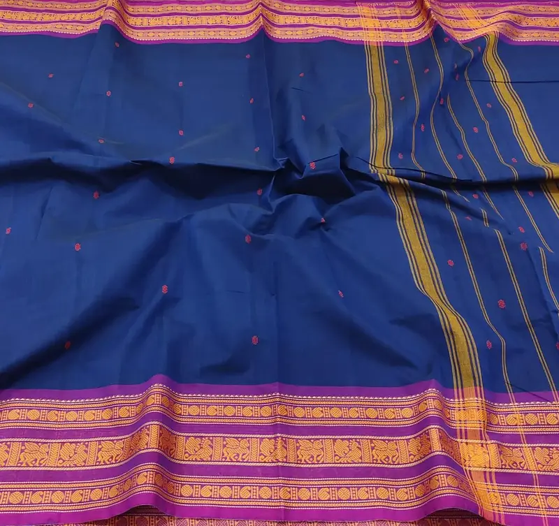 Navy Blue Saree With Pink Border And Butta