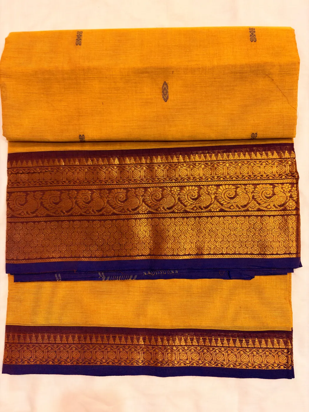 Methi Yellow & Dark Purple Kanchipuram Cotton Saree — 2