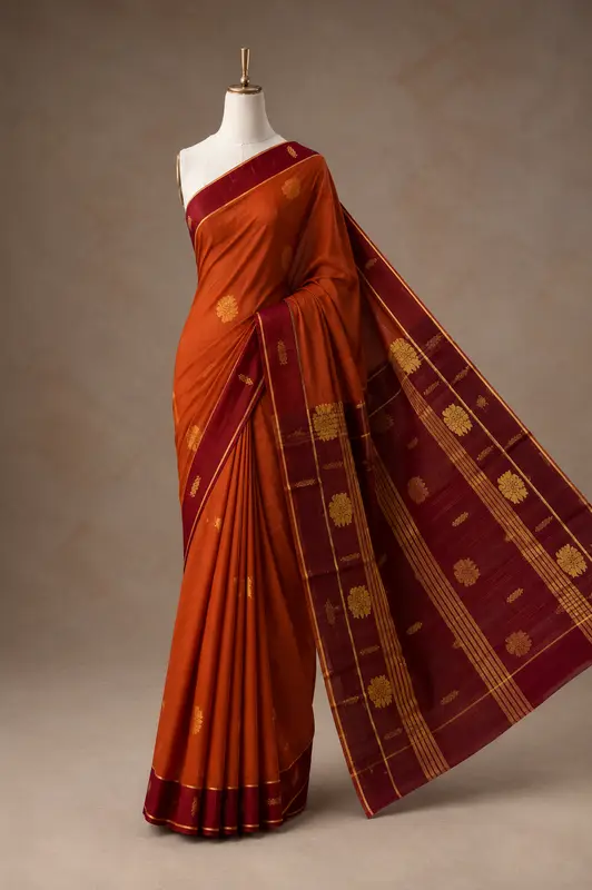 Pasu Manjal & Arakku Handloom Cotton Vegan Silk Saree