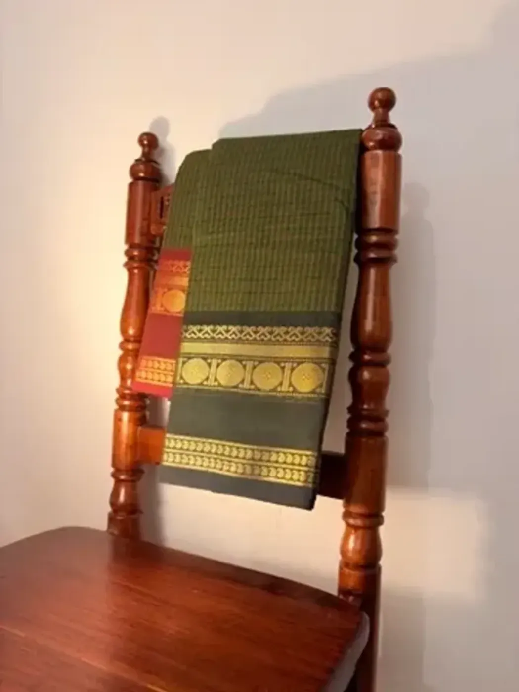 korvai cotton green saree with maroon and dark green border — 3