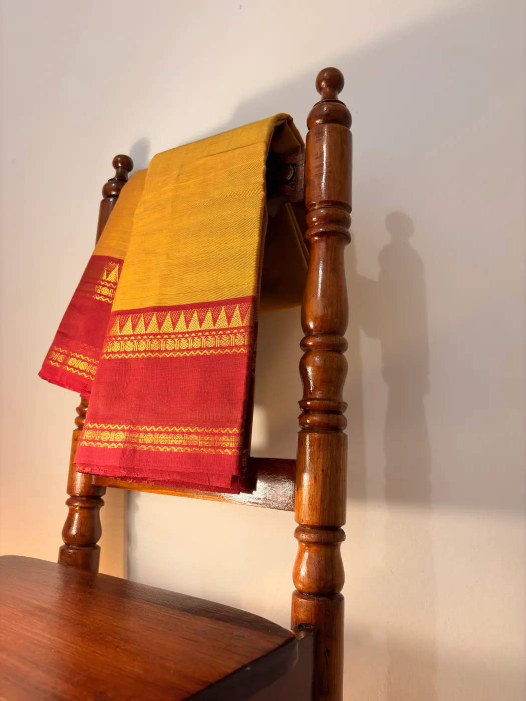 chettinad cotton yellow saree with maroon border — 4